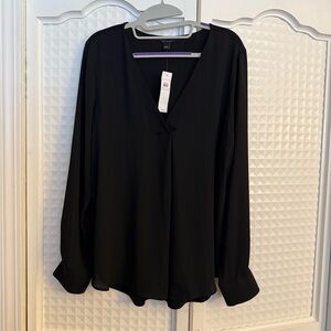 New Ann Taylor Black V-Neck Blouse size large